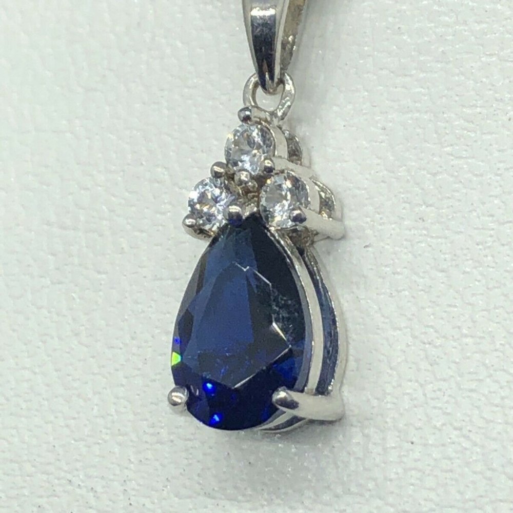 blue Sapphire and Sterling Silver Fine Jewelry teardrop necklace nwb $179 - Picture 8 of 11